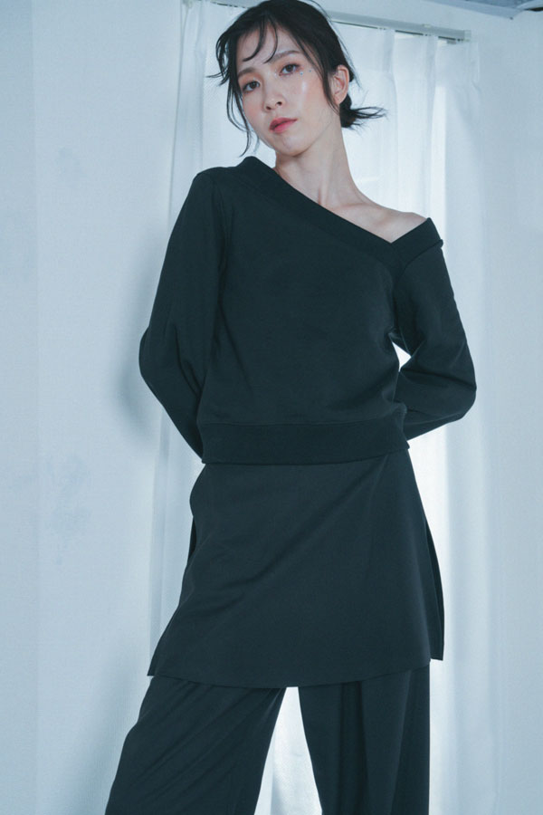 【Nora Lily】「elle」Asymmetry Square Neck SWAET-BLACK-224580106-19F