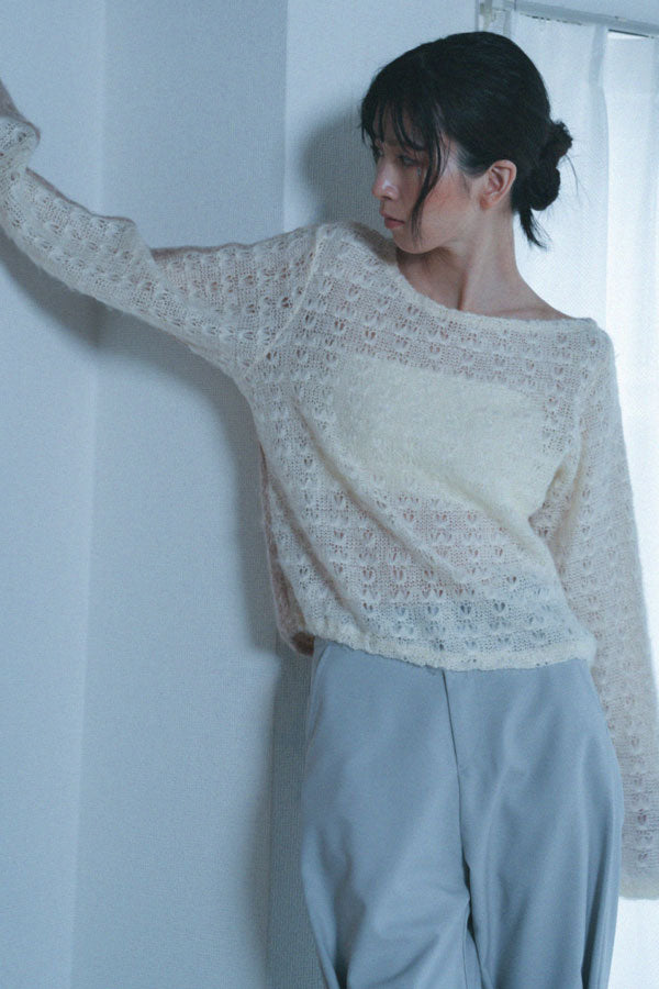 【Nora Lily】「elle」Bi-color Asymmetry Neck Kitting Top-White x Pink Beige-224580107-01F