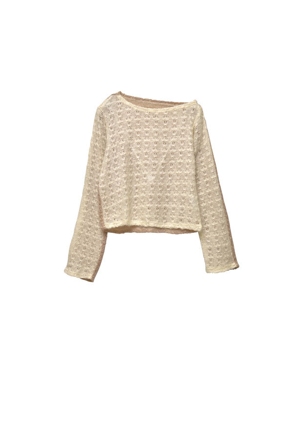 【Nora Lily】「elle」Bi-color Asymmetry Neck Kitting Top-White x Pink Beige-224580107-01F