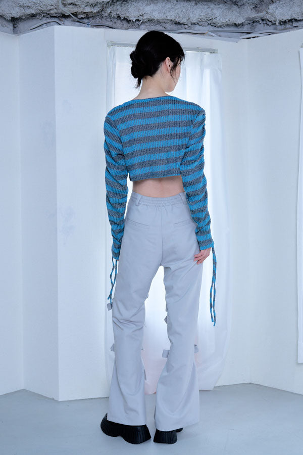 【Nora Lily】「elle」Shirring Sleeve Border Short Top-Blue Border-224580108-90F