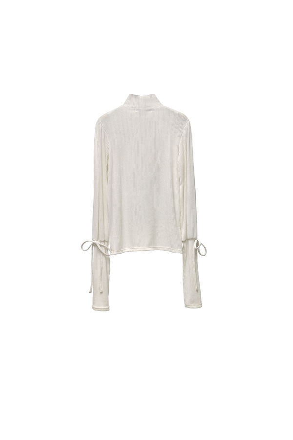 【Nora Lily】「elle」Ribbon Rib Top-WHITE-224580109-01F