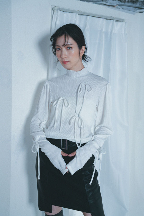 【Nora Lily】「elle」Ribbon Rib Top-WHITE-224580109-01F