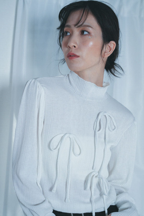 【Nora Lily】「elle」Ribbon Rib Top-WHITE-224580109-01F