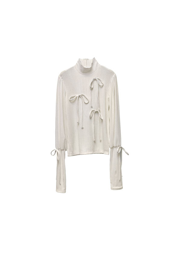 【Nora Lily】「elle」Ribbon Rib Top-WHITE-224580109-01F