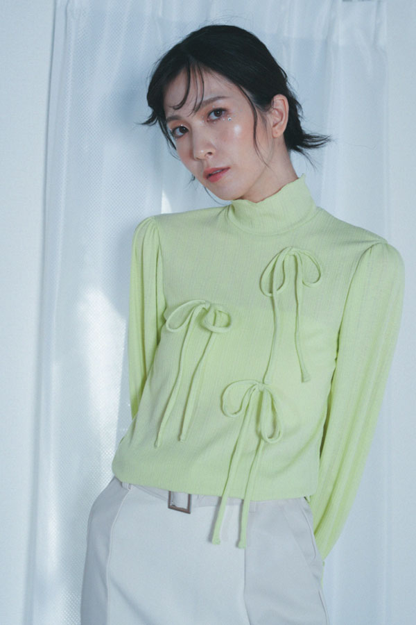 【Nora Lily】「elle」Ribbon Rib Top-Lime Yellow-224580109-31F