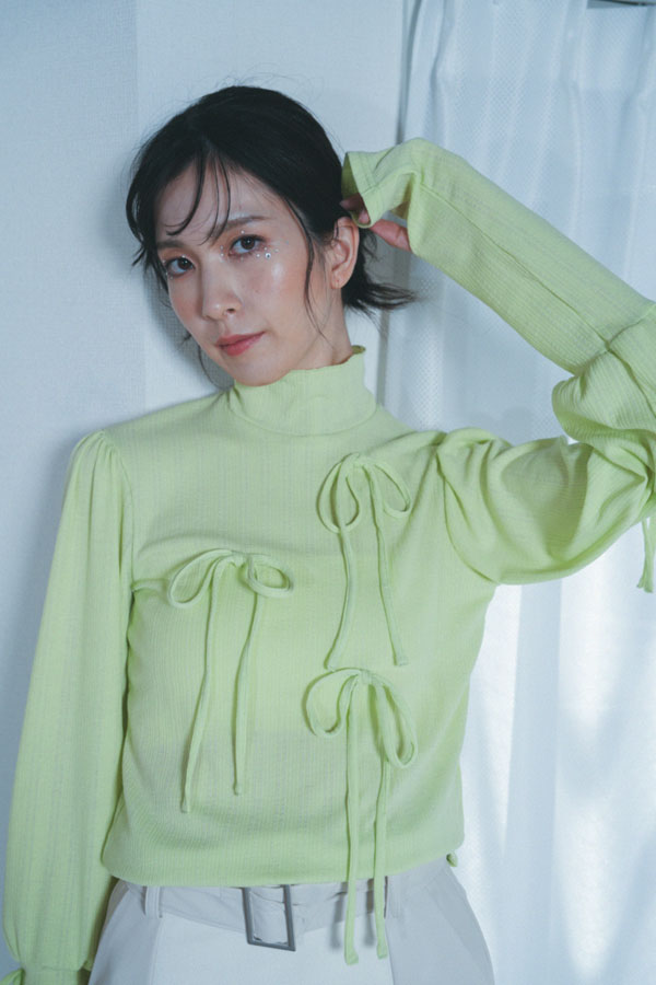 【Nora Lily】「elle」Ribbon Rib Top-Lime Yellow-224580109-31F