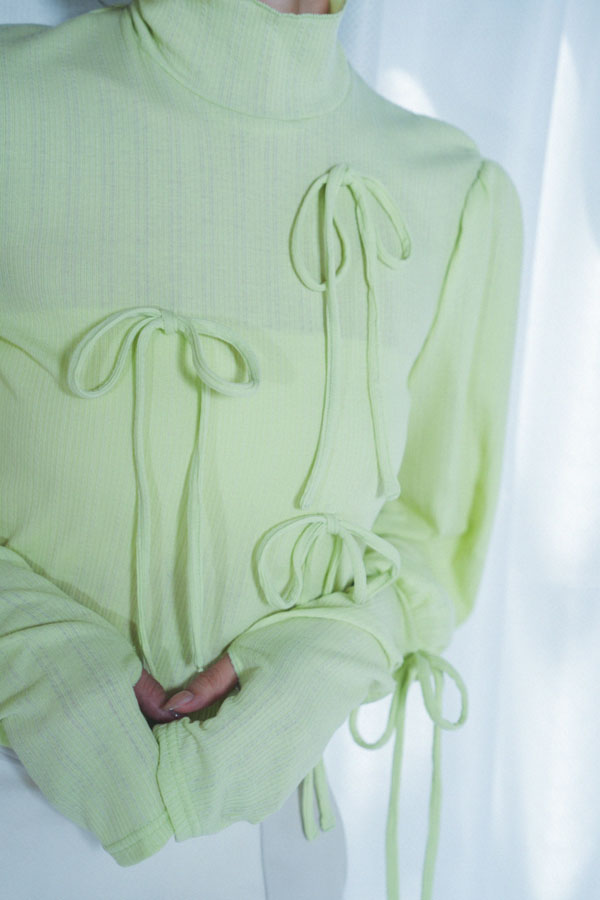 【Nora Lily】「elle」Ribbon Rib Top-Lime Yellow-224580109-31F