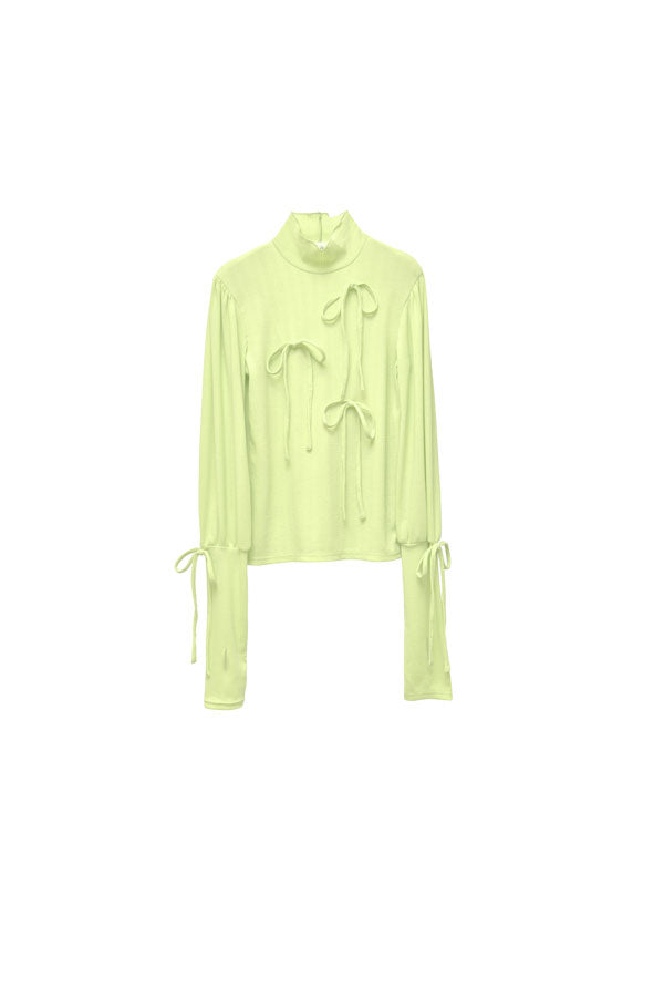 【Nora Lily】「elle」Ribbon Rib Top-Lime Yellow-224580109-31F