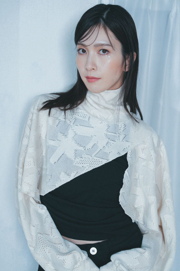 【Nora Lily】「elle」Asymmetry Hi-Neck Kitting Bolero-WHITE-224580111-01F