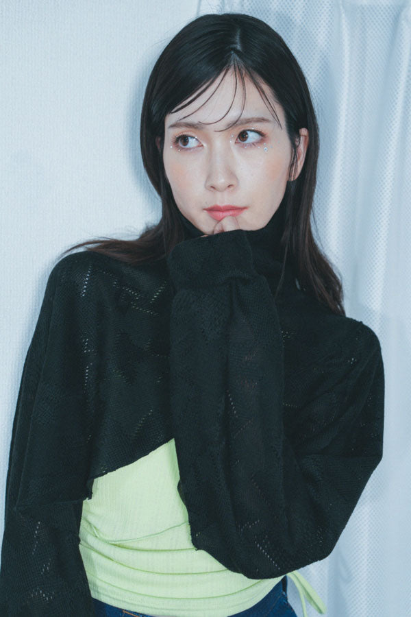 【Nora Lily】「elle」Asymmetry Hi-Neck Kitting Bolero-BLACK-224580111-19F