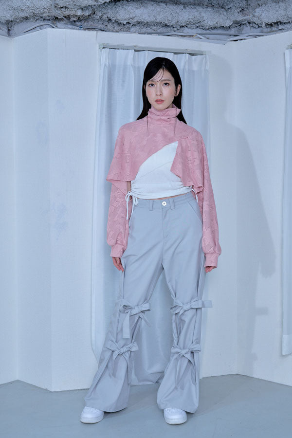 【Nora Lily】「elle」Asymmetry Hi-Neck Kitting Bolero-Baby PINK-224580111-71F