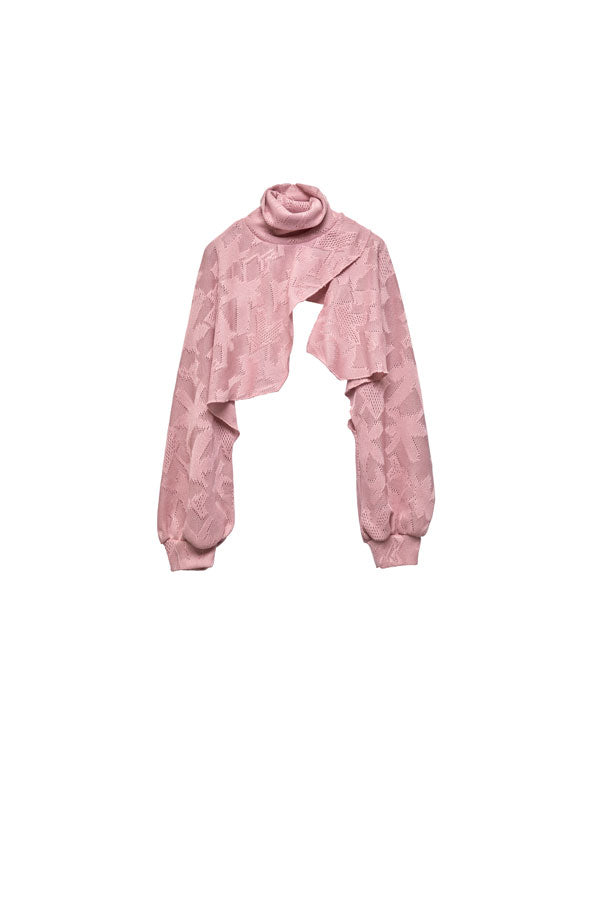 【Nora Lily】「elle」Asymmetry Hi-Neck Kitting Bolero-Baby PINK-224580111-71F