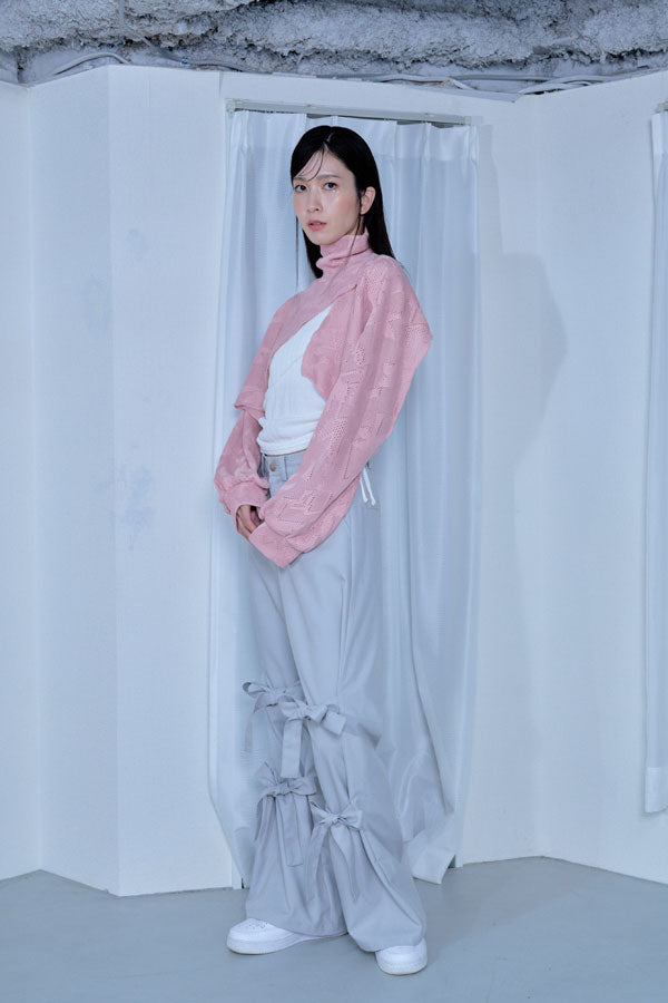 【Nora Lily】「elle」Asymmetry Hi-Neck Kitting Bolero-Baby PINK-224580111-71F