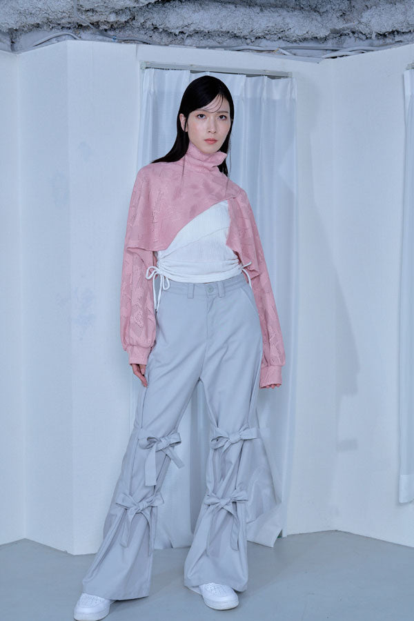 【Nora Lily】「elle」Asymmetry Hi-Neck Kitting Bolero-Baby PINK-224580111-71F