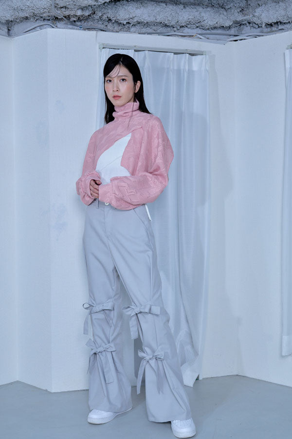 【Nora Lily】「elle」Asymmetry Hi-Neck Kitting Bolero-Baby PINK-224580111-71F