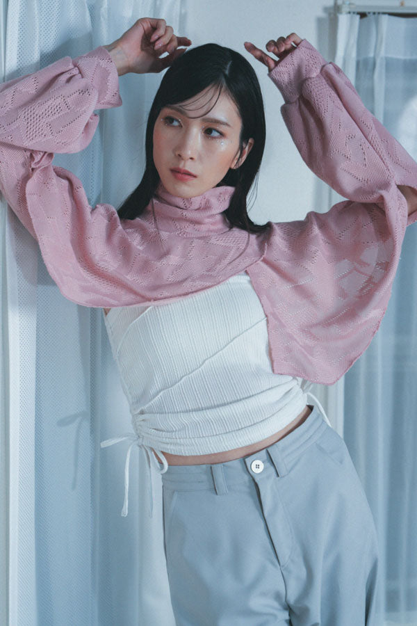 【Nora Lily】「elle」Asymmetry Hi-Neck Kitting Bolero-Baby PINK-224580111-71F