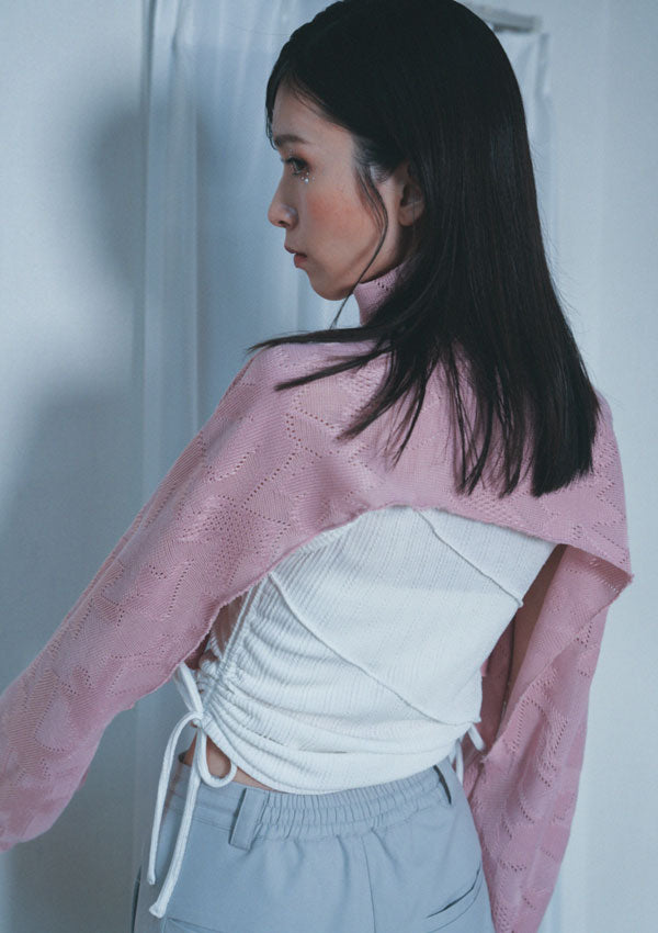 【Nora Lily】「elle」Asymmetry Hi-Neck Kitting Bolero-Baby PINK-224580111-71F