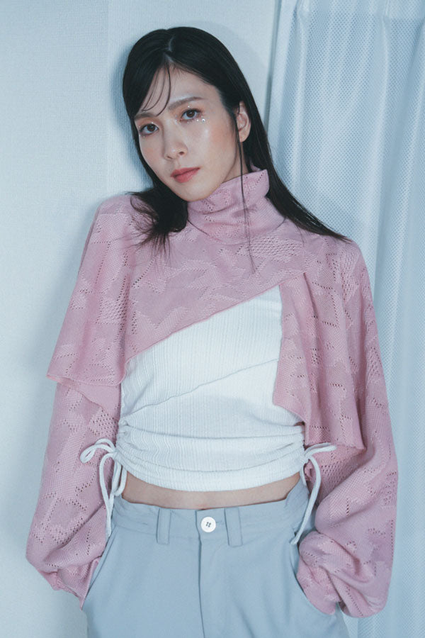 【Nora Lily】「elle」Asymmetry Hi-Neck Kitting Bolero-Baby PINK-224580111-71F