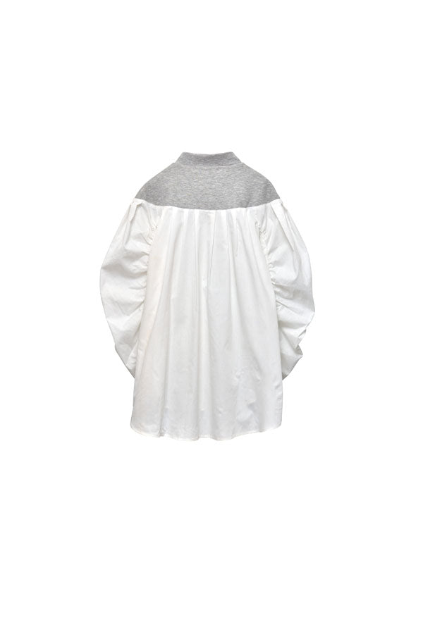 【Nora Lily】「elle」Kitting Blocking Hi-Neck Blouse-GREY x WHITE-224580112-12F