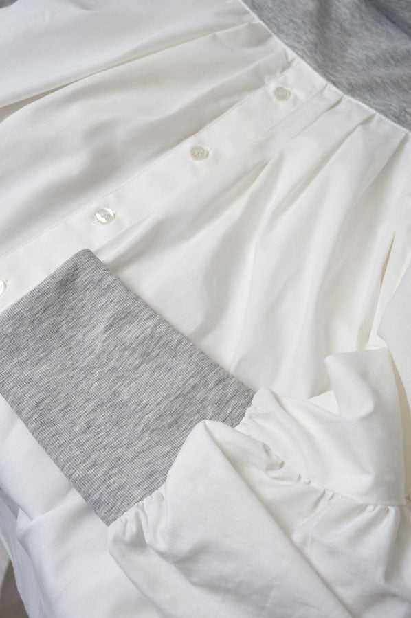 【Nora Lily】「elle」Kitting Blocking Hi-Neck Blouse-GREY x WHITE-224580112-12F