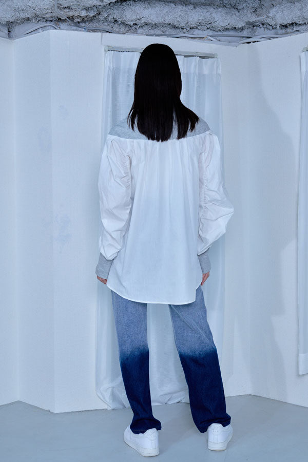 【Nora Lily】「elle」Kitting Blocking Hi-Neck Blouse-GREY x WHITE-224580112-12F