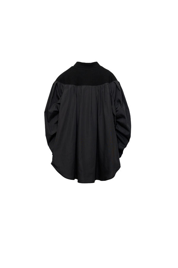 【Nora Lily】「elle」Kitting Blocking Hi-Neck Blouse-BLACK x BLACK-224580112-19F