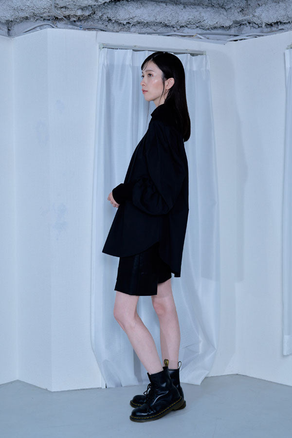 【Nora Lily】「elle」Kitting Blocking Hi-Neck Blouse-BLACK x BLACK-224580112-19F