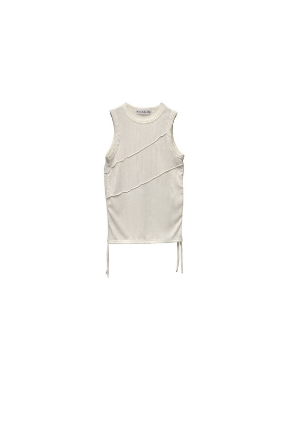 【Nora Lily】「elle」Bias Cutting Rib Sleeve-less Top-WHITE-224580113-01F