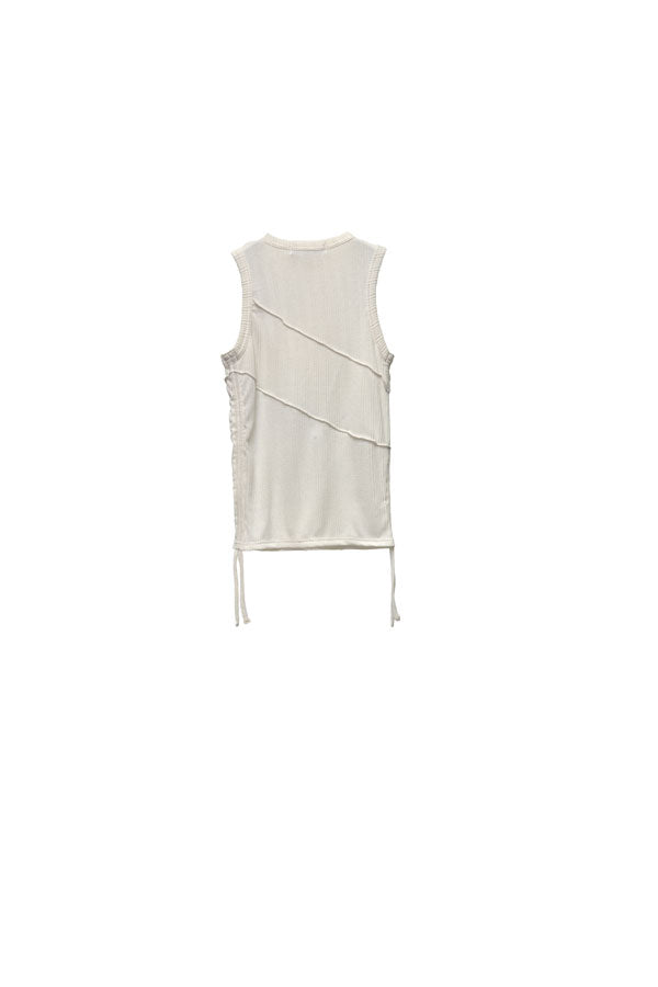 【Nora Lily】「elle」Bias Cutting Rib Sleeve-less Top-WHITE-224580113-01F