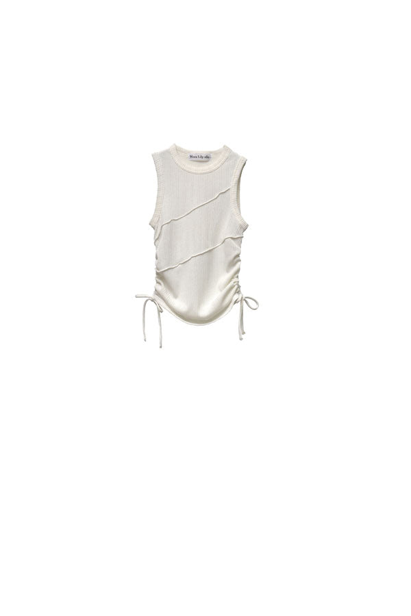 【Nora Lily】「elle」Bias Cutting Rib Sleeve-less Top-WHITE-224580113-01F