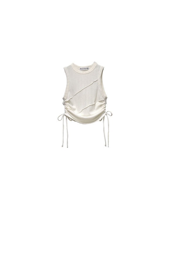 【Nora Lily】「elle」Bias Cutting Rib Sleeve-less Top-WHITE-224580113-01F