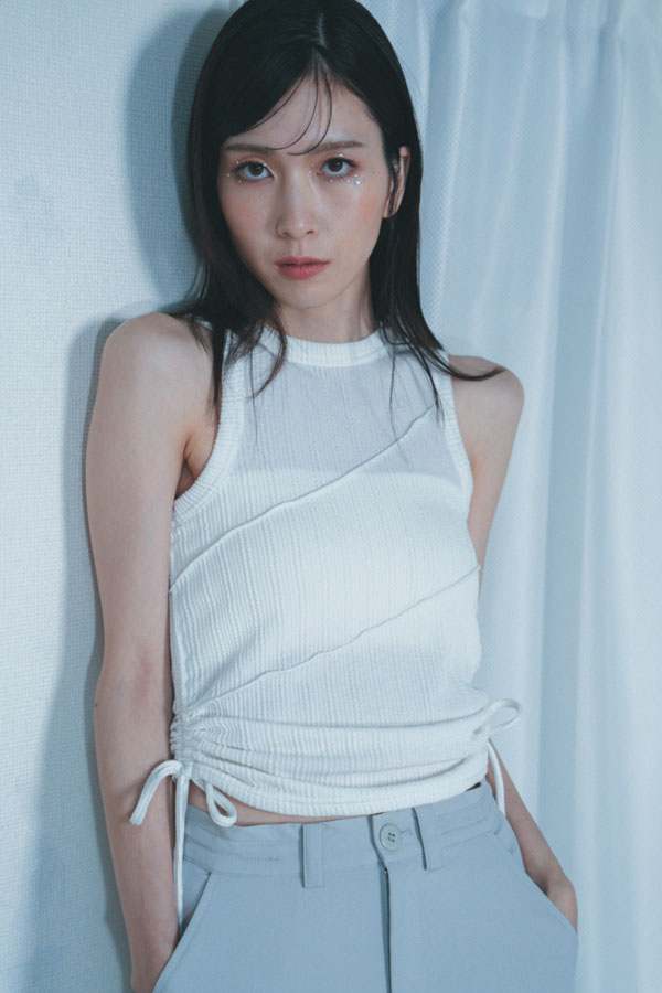 【Nora Lily】「elle」Bias Cutting Rib Sleeve-less Top-WHITE-224580113-01F