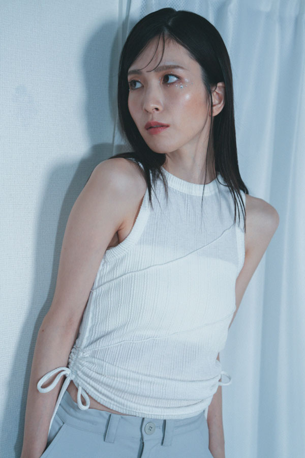 【Nora Lily】「elle」Bias Cutting Rib Sleeve-less Top-WHITE-224580113-01F