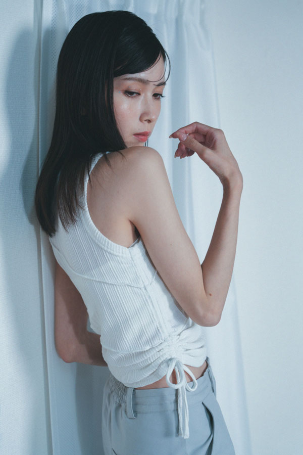 【Nora Lily】「elle」Bias Cutting Rib Sleeve-less Top-WHITE-224580113-01F