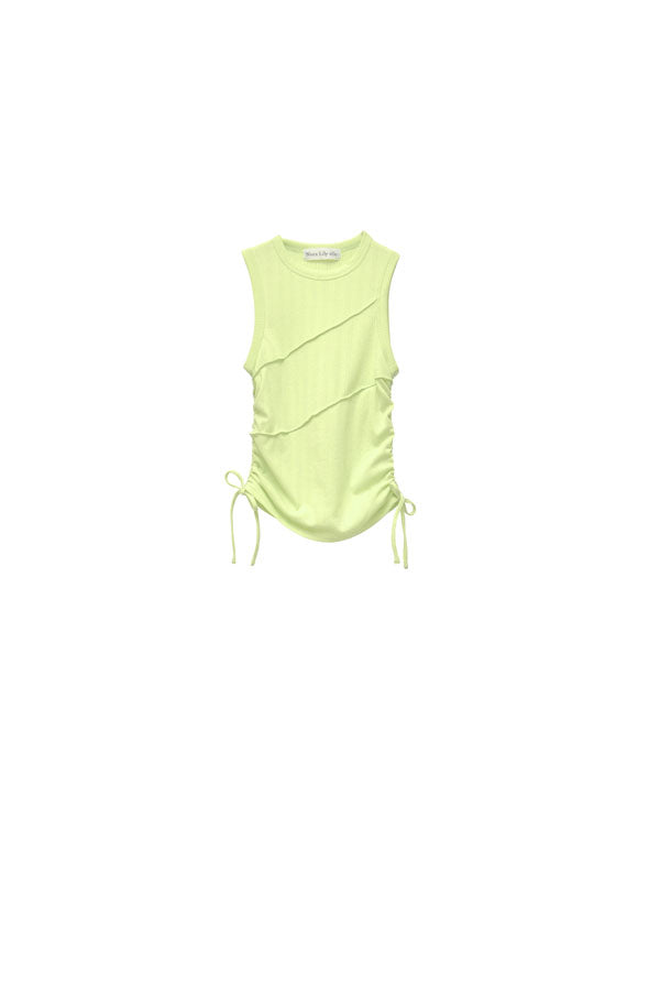 【Nora Lily】「elle」Bias Cutting Rib Sleeve-less Top-Lime YELLOW-224580113-31F