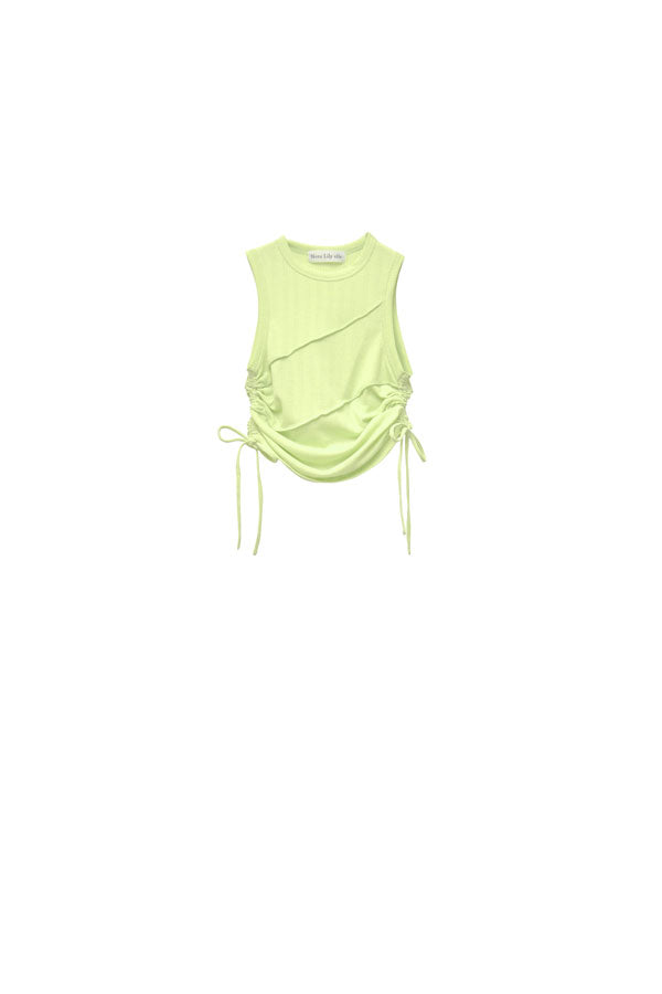 【Nora Lily】「elle」Bias Cutting Rib Sleeve-less Top-Lime YELLOW-224580113-31F