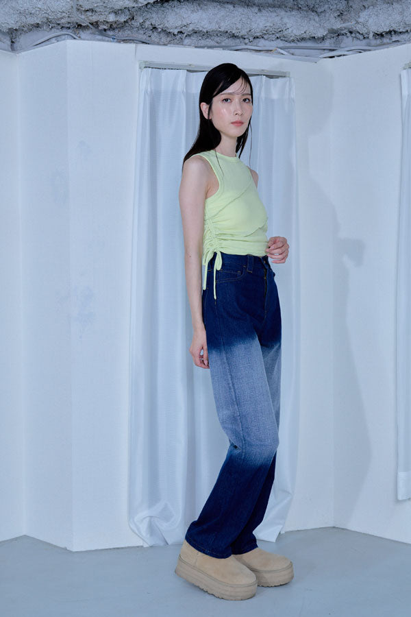 【Nora Lily】「elle」Bias Cutting Rib Sleeve-less Top-Lime YELLOW-224580113-31F