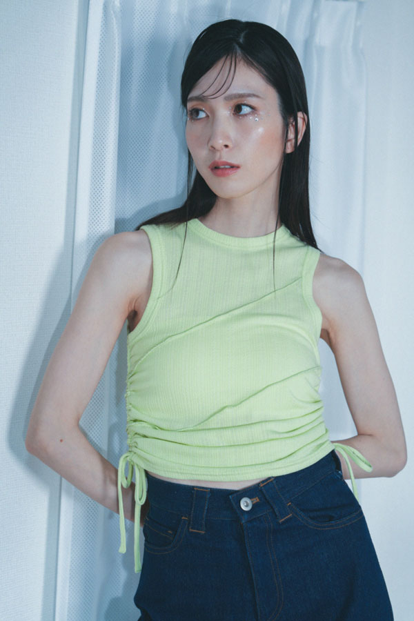 【Nora Lily】「elle」Bias Cutting Rib Sleeve-less Top-Lime YELLOW-224580113-31F