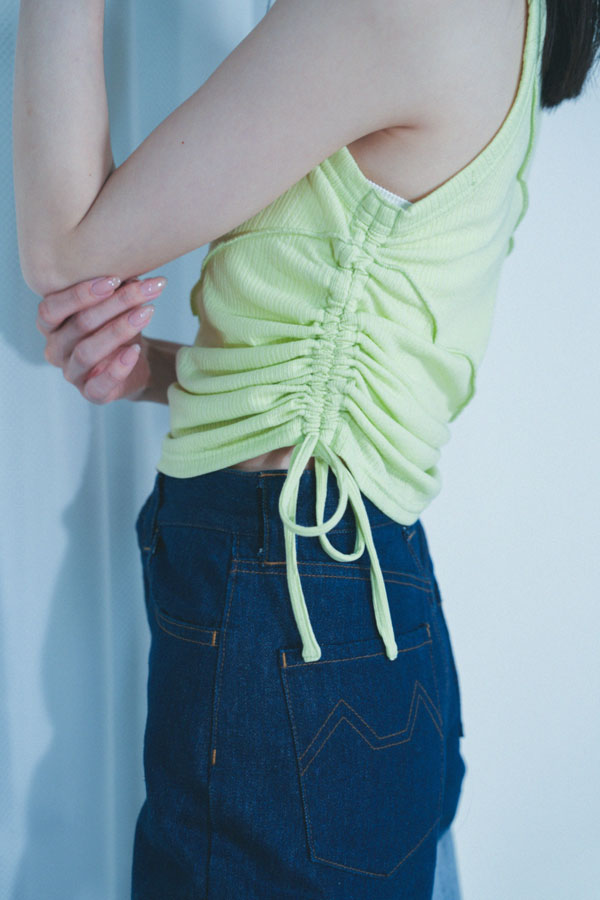 【Nora Lily】「elle」Bias Cutting Rib Sleeve-less Top-Lime YELLOW-224580113-31F