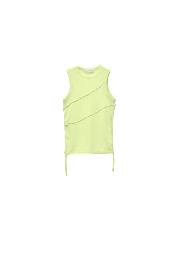 【Nora Lily】「elle」Bias Cutting Rib Sleeve-less Top-Lime YELLOW-224580113-31F