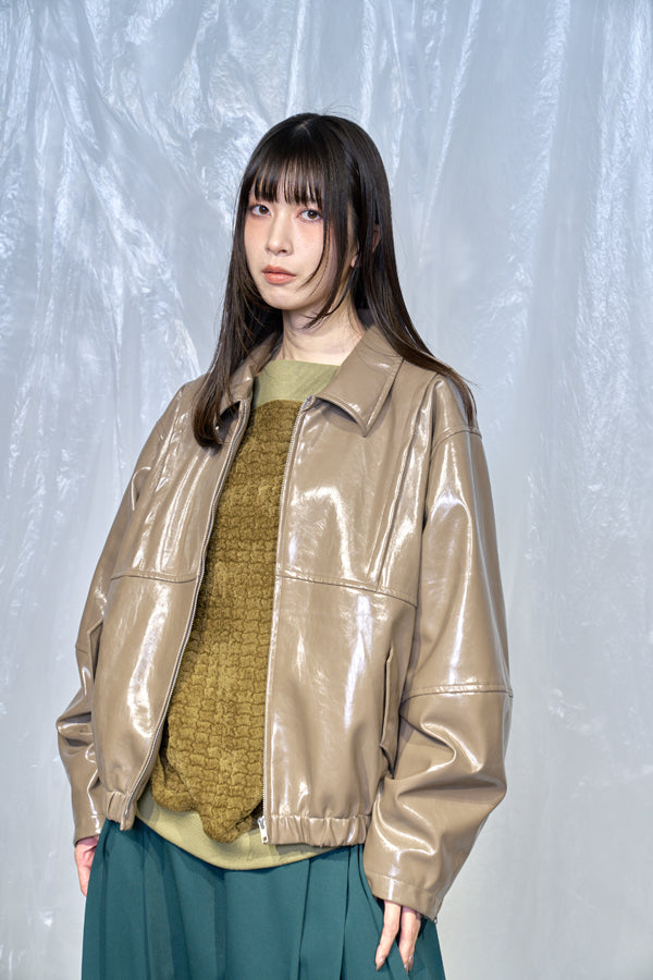 【Nora Lily】Dull Luster Fake Leather Blouson-Dark KHAKI-224742083-53F