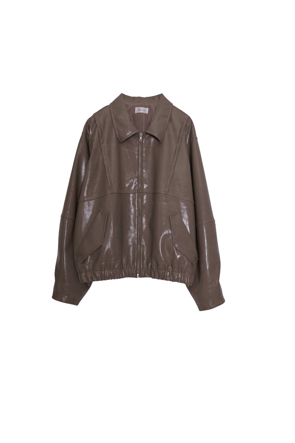 【Nora Lily】Dull Luster Fake Leather Blouson-Dark KHAKI-224742083-53F