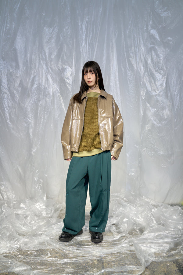 【Nora Lily】Dull Luster Fake Leather Blouson-Dark KHAKI-224742083-53F