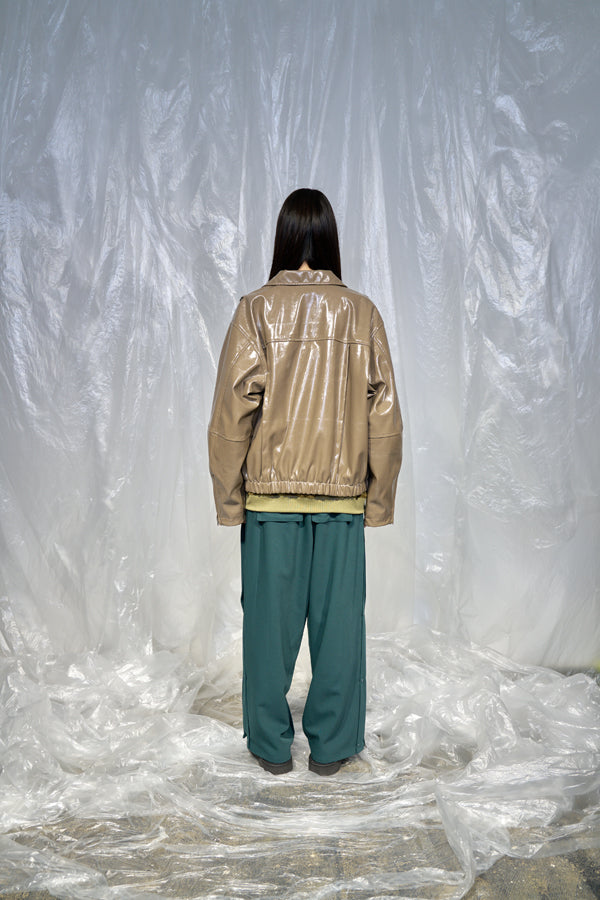 【Nora Lily】Dull Luster Fake Leather Blouson-Dark KHAKI-224742083-53F