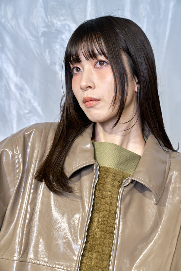 【Nora Lily】Dull Luster Fake Leather Blouson-Dark KHAKI-224742083-53F