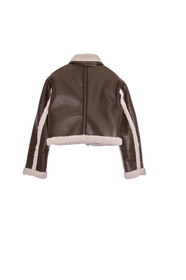 【Nora Lily】「elle」Boa Fake Leather Short Reversible Blouson-BROWN-224742086-42F