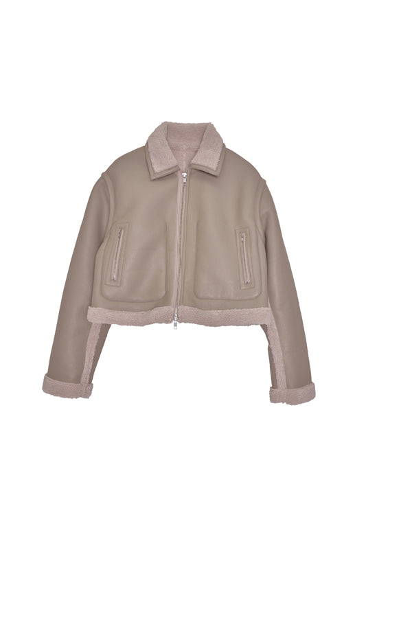 【Nora Lily】「elle」Boa Fake Leather Short Reversible Blouson-Light BEIGE-224742086-50F