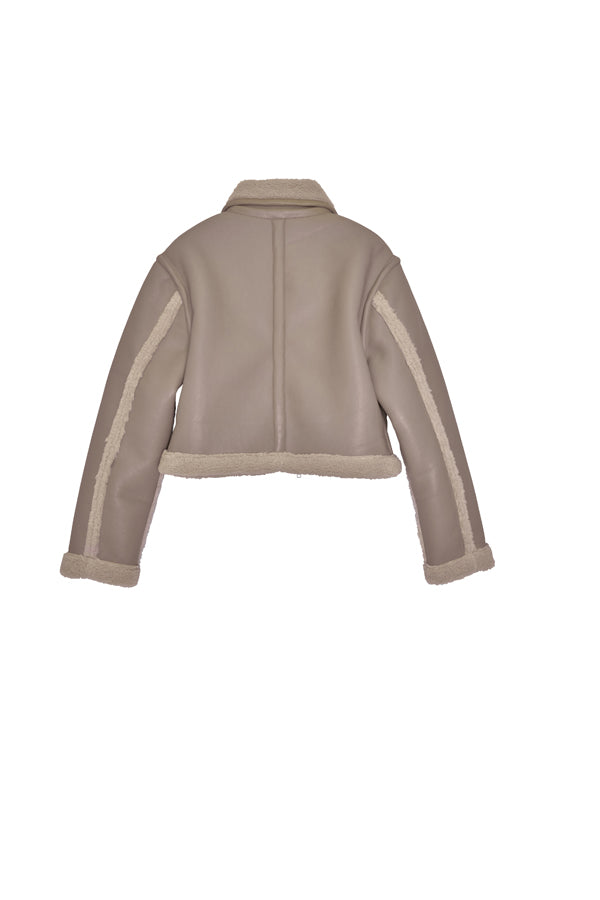 【Nora Lily】「elle」Boa Fake Leather Short Reversible Blouson-Light BEIGE-224742086-50F