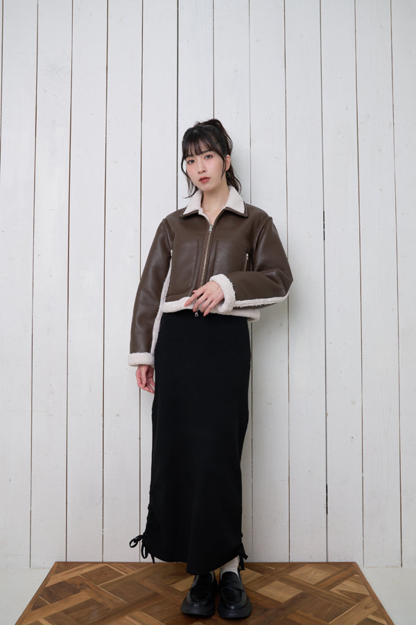 【Nora Lily】「elle」Boa Fake Leather Short Reversible Blouson-BROWN-224742086-42F