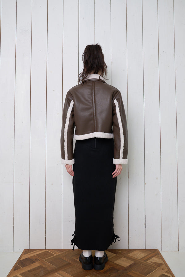 【Nora Lily】「elle」Boa Fake Leather Short Reversible Blouson-BROWN-224742086-42F